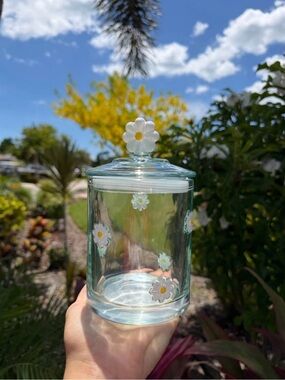 Daisy Glass Canister with Lid | Floral Kitchen Storage Jar | Cottagecore